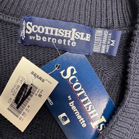 NWT Vintage Scottish Isle Made In USA Embroidered Blue Golf V Neck Sweater sz M - Picture 10 of 11